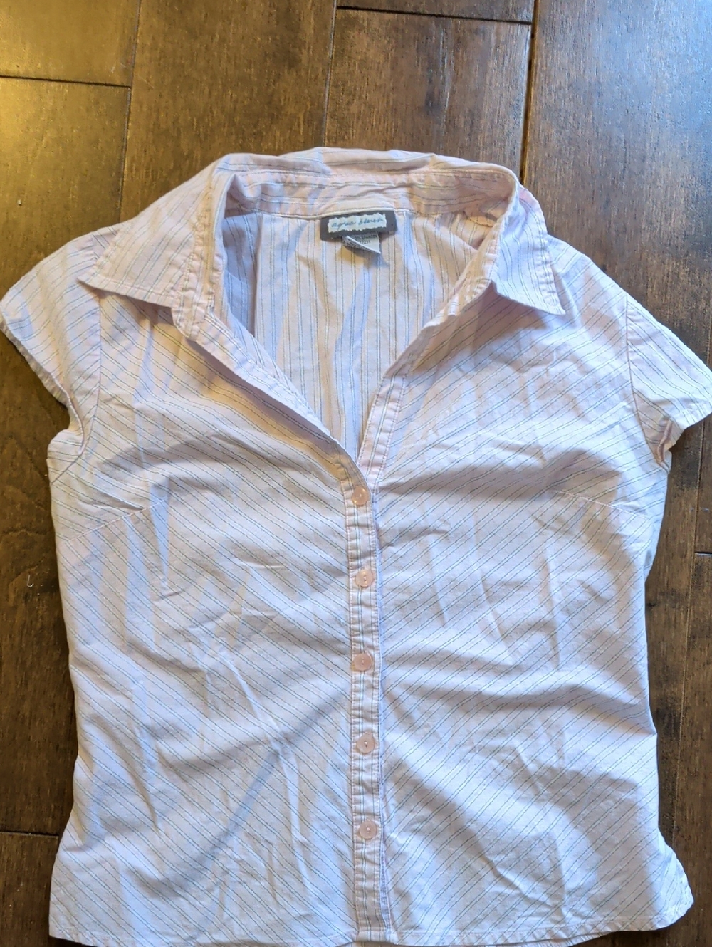 Vintage Aqua Blues Pale Pink Pinstripe Button Shirt